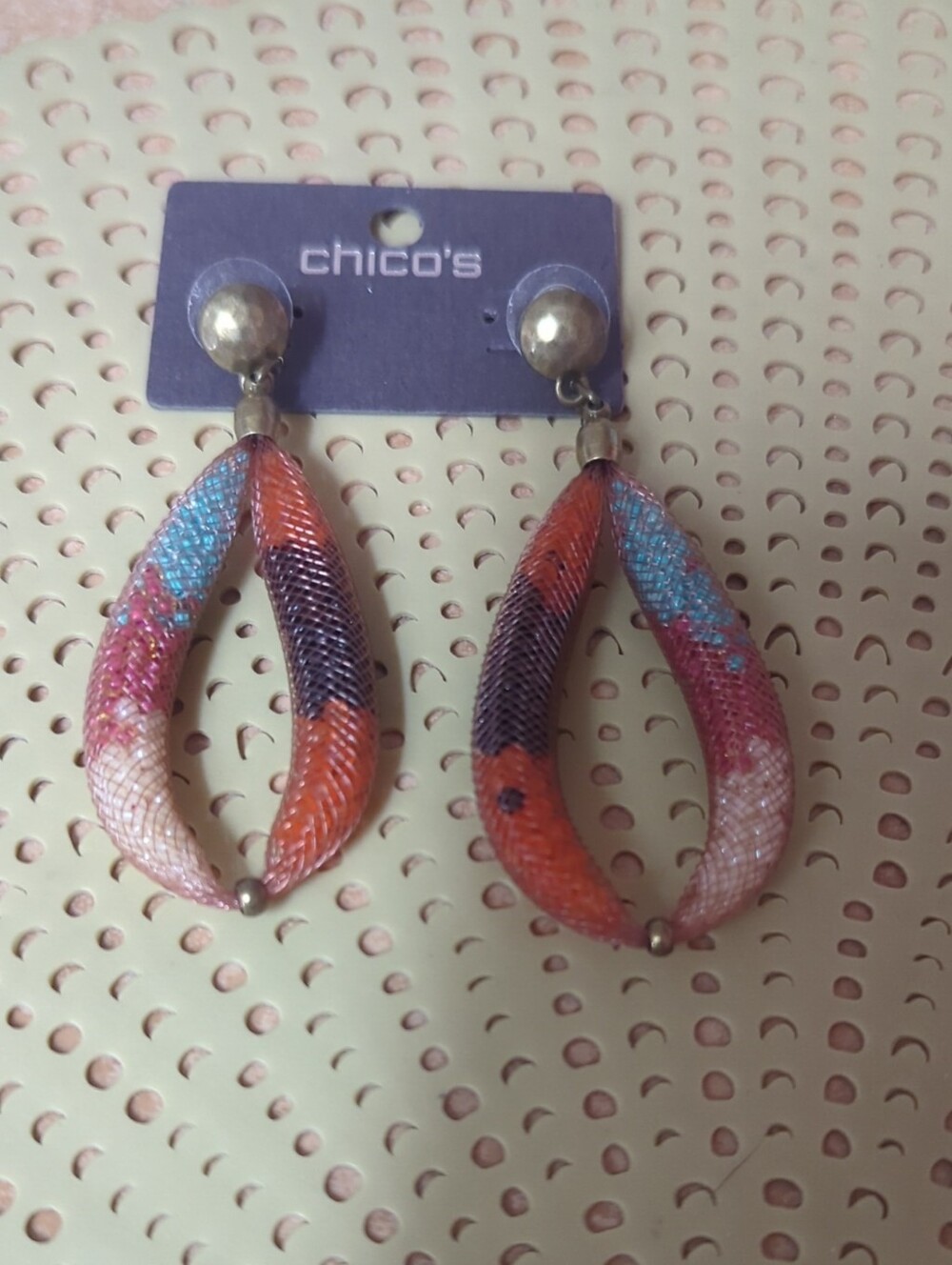Chico's Colorblock Mesh Teardrop Earrings - Orange, Pink & Light Turquoise